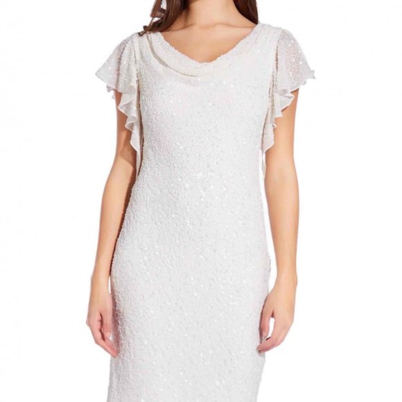 ADRIANNA PAPELL NWT $229 Classic White/Ivory Beaded/Sequin Dress Breathtaking! 4 - Picture 1 of 10